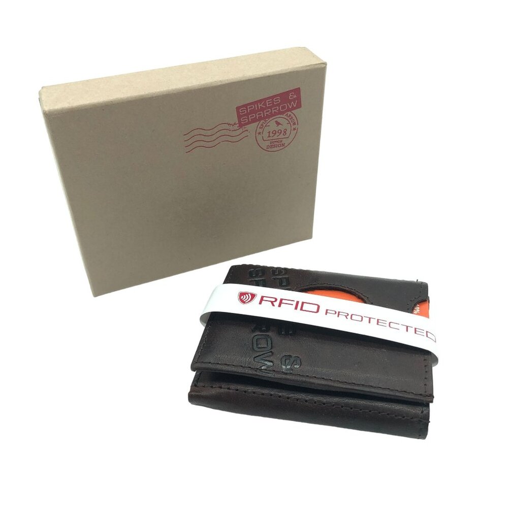 Spikes & Sparrow Austin RFID Protected Leather Wallet Dark Brown Trifold 16530